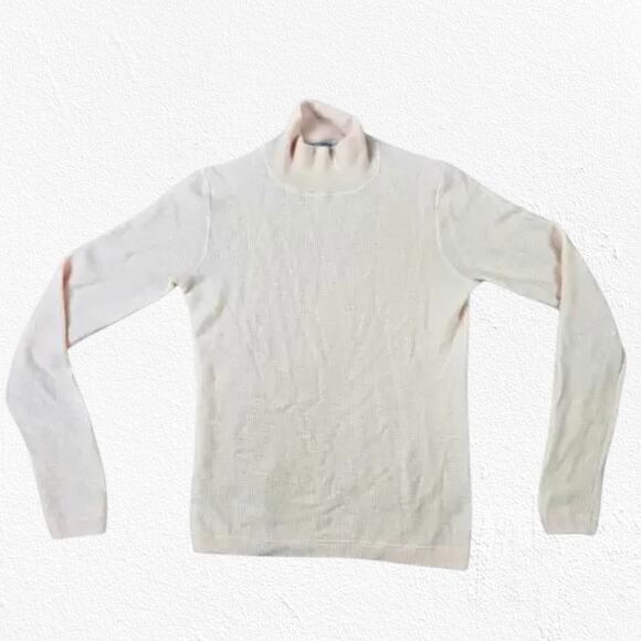 Vince Peach Pink Waffle Knit Funnel Turtleneck Long Sleeve Sweater Size Small - Picture 1 of 6